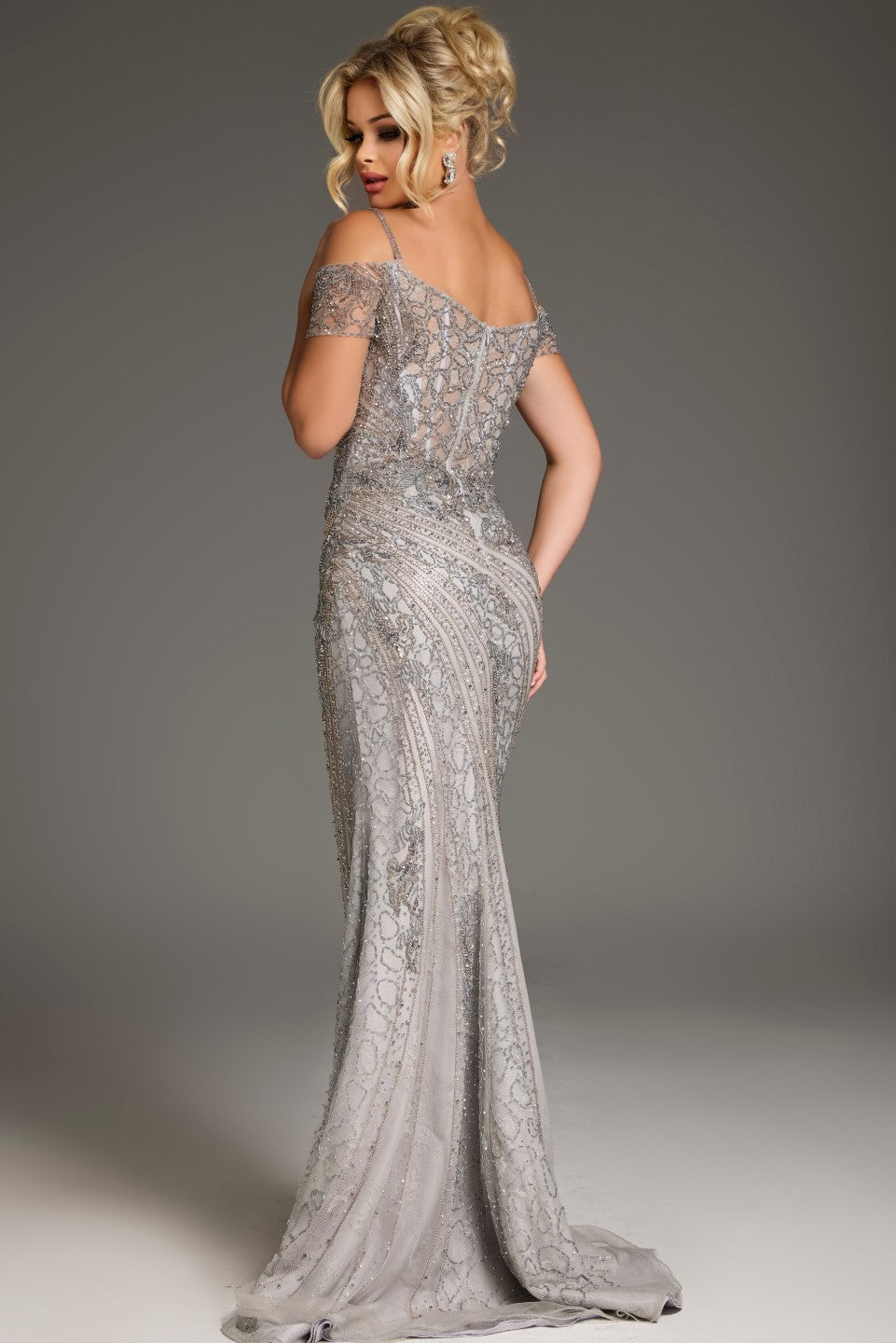 Formal Dresses Long Fitted Formal Beaded Evening Dress Silver