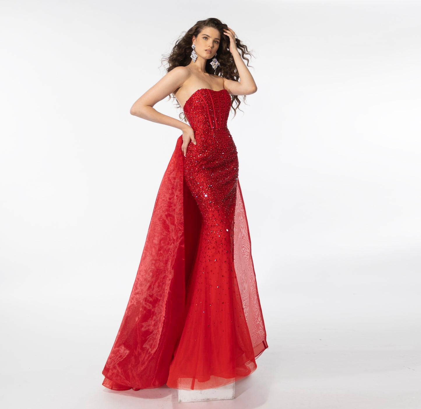 Prom Dresses Glitter Long Prom Drape Gown Red