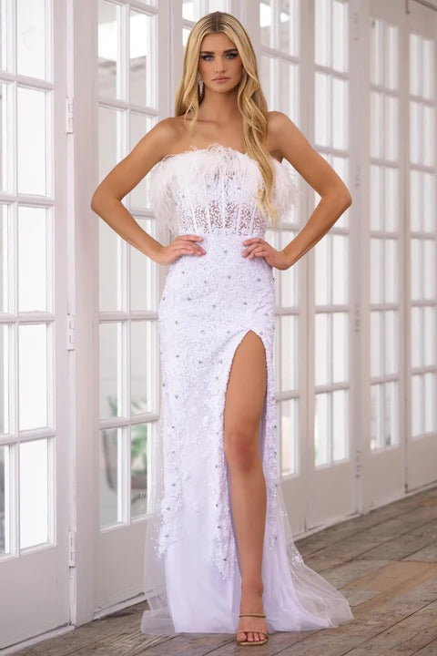 Prom Dresses Long Fitted Feather Prom Gown White