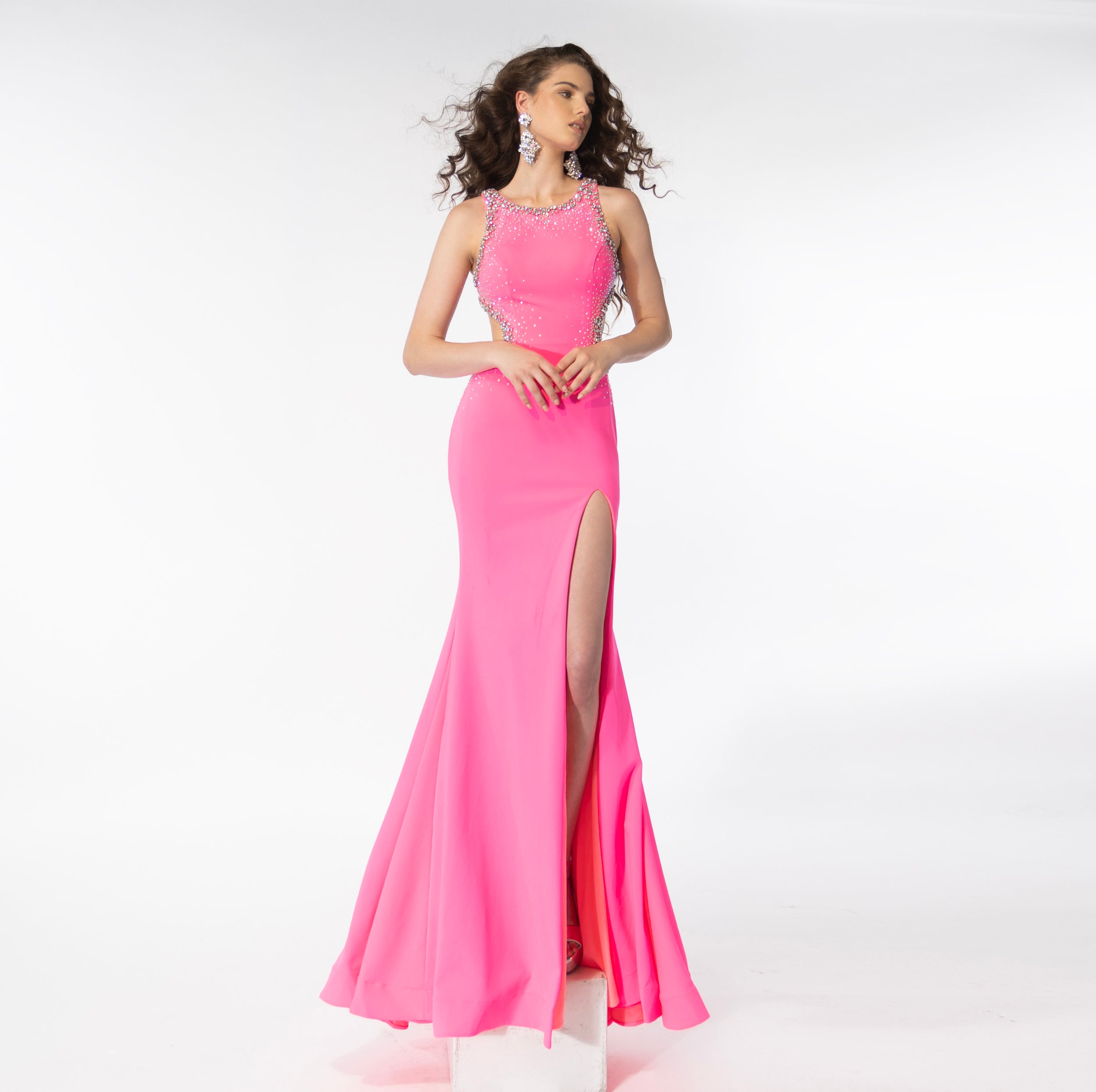 Prom Dresses Flare Prom Long Slit Dress Hot Pink