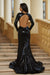 Prom Dresses Sequins Long Sleeve Evening Prom Gown Black