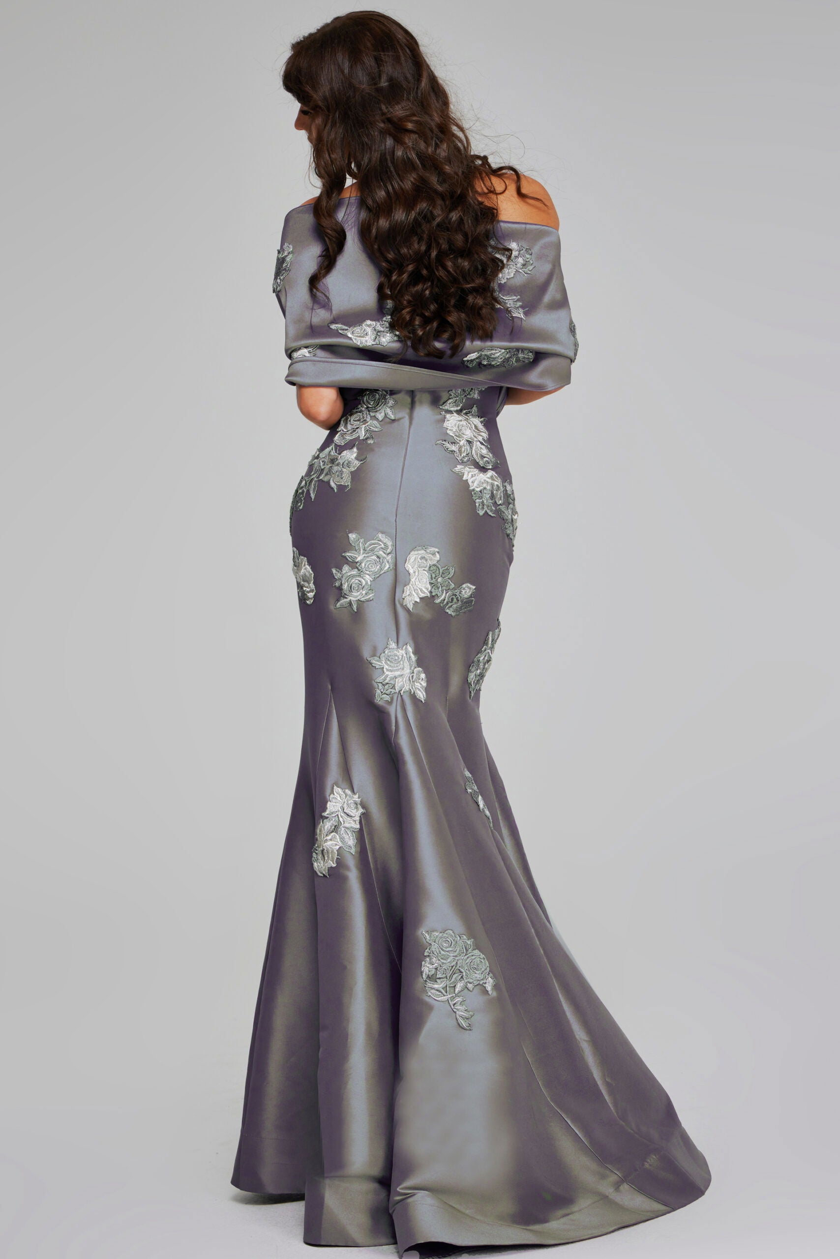 Prom Dresses Mermaid Metallic Long Formal Floral Applique Prom Dress Jovani 39261 Dark Grey