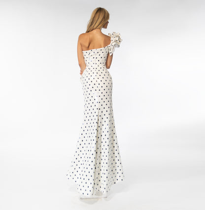 Prom Dresses Ruffled Slit Skirt Long Polka Prom Dress White