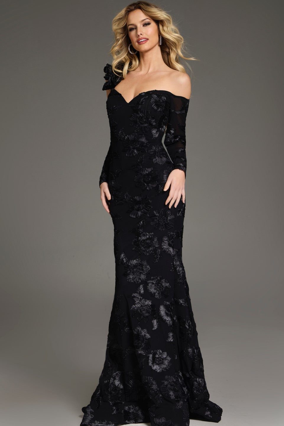 Formal Dresses Fitted Long Floral Lace Evening Formal Dress Black