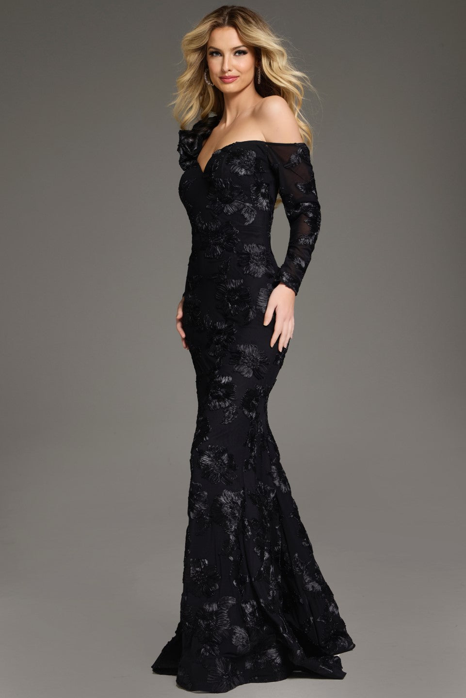 Formal Dresses Fitted Long Floral Lace Evening Formal Dress Black