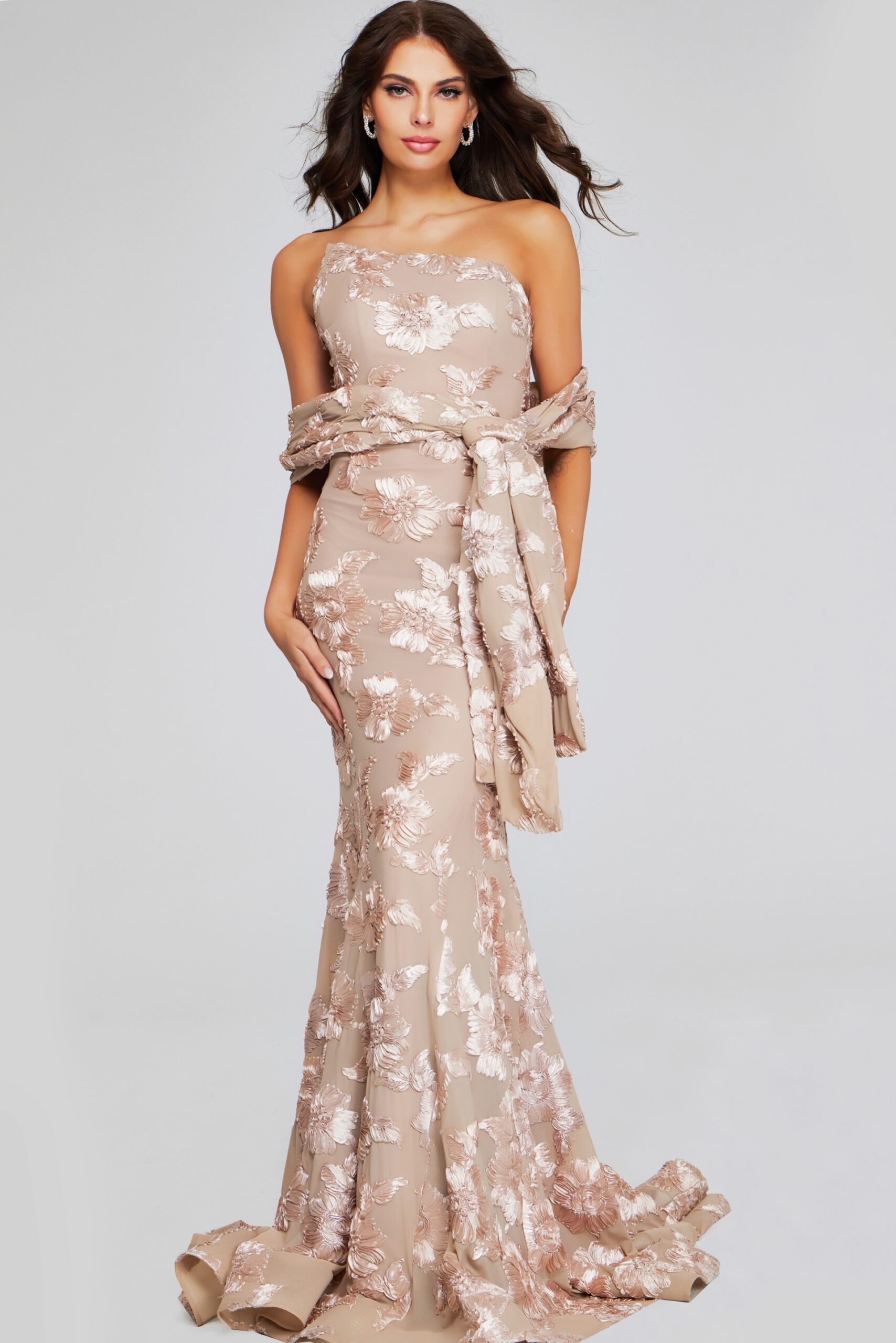 Formal Dresses Long Mermaid Formal Floral Appliqued Evening Dress Champagne