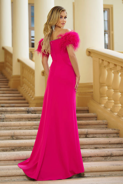 Prom Dresses  Feather Long Formal Slit Prom Dress Hot Pink