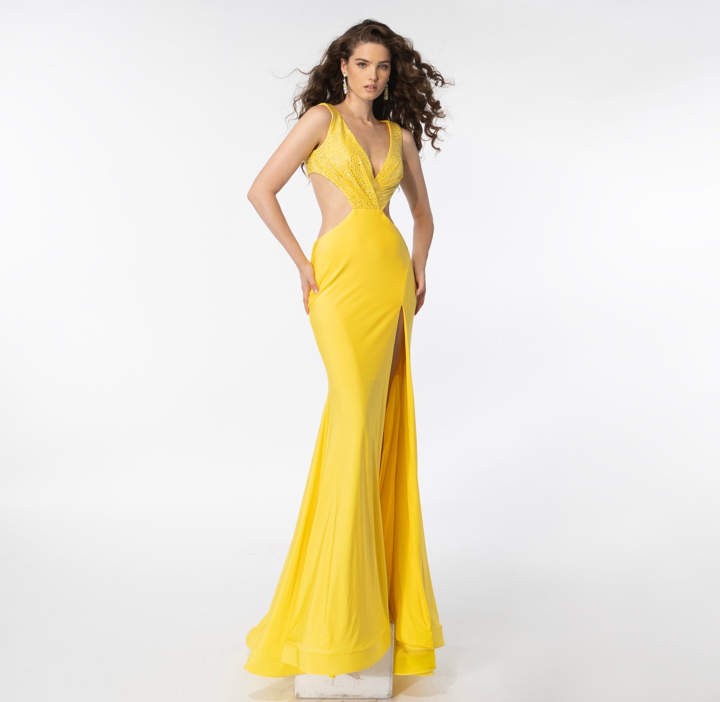 Prom Dresses Fitted Long Prom Cut Out Dress Yellow