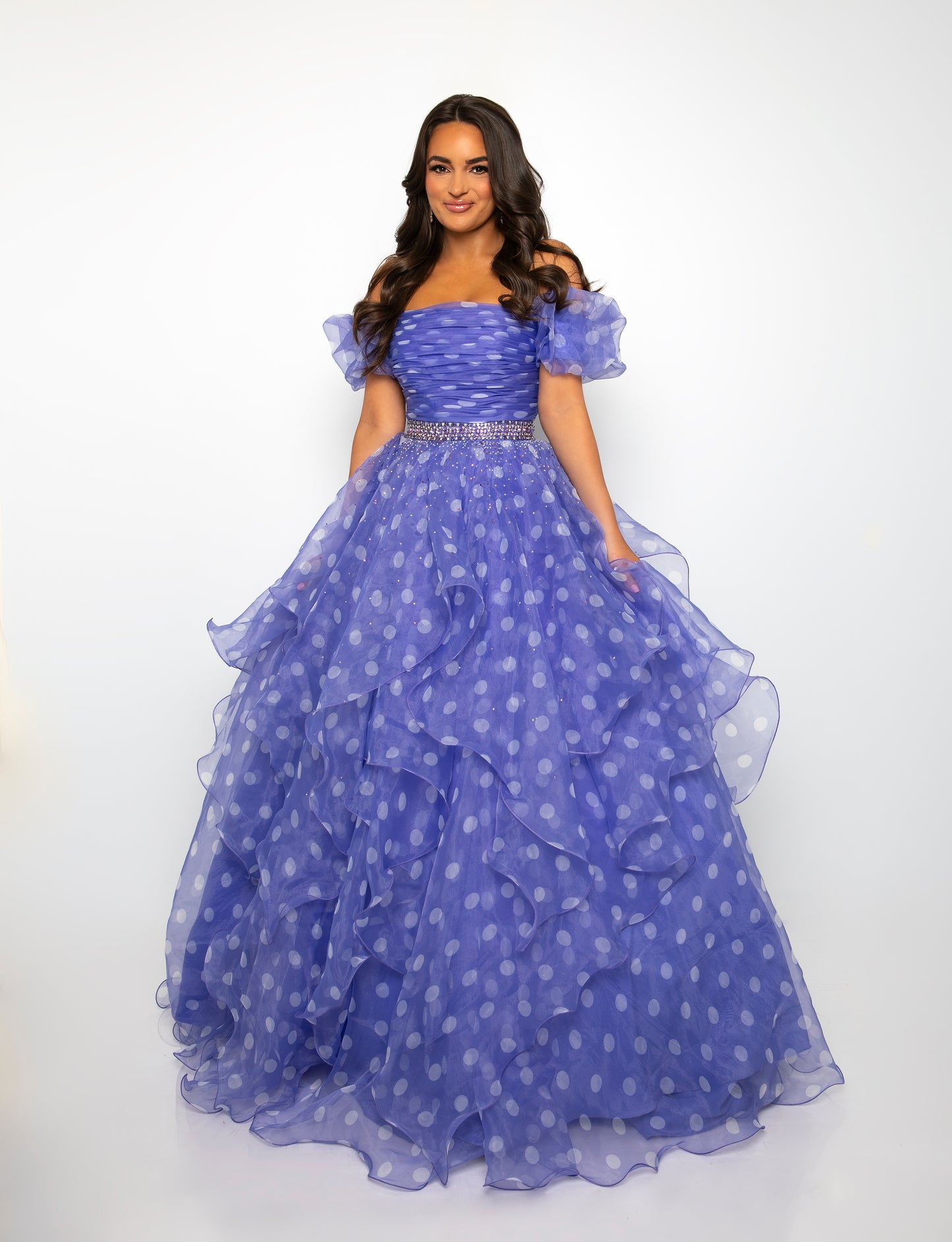 Prom Dresses Long A Line Polka Prom Dress Periwinkle/White