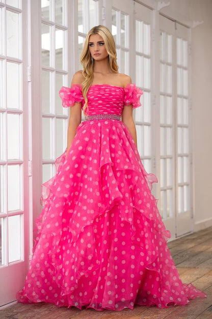 Prom Dresses Long A Line Polka Prom Dress Hot Pink/White