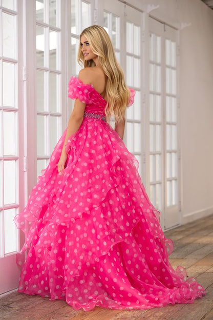 Prom Dresses Long A Line Polka Prom Dress Hot Pink/White