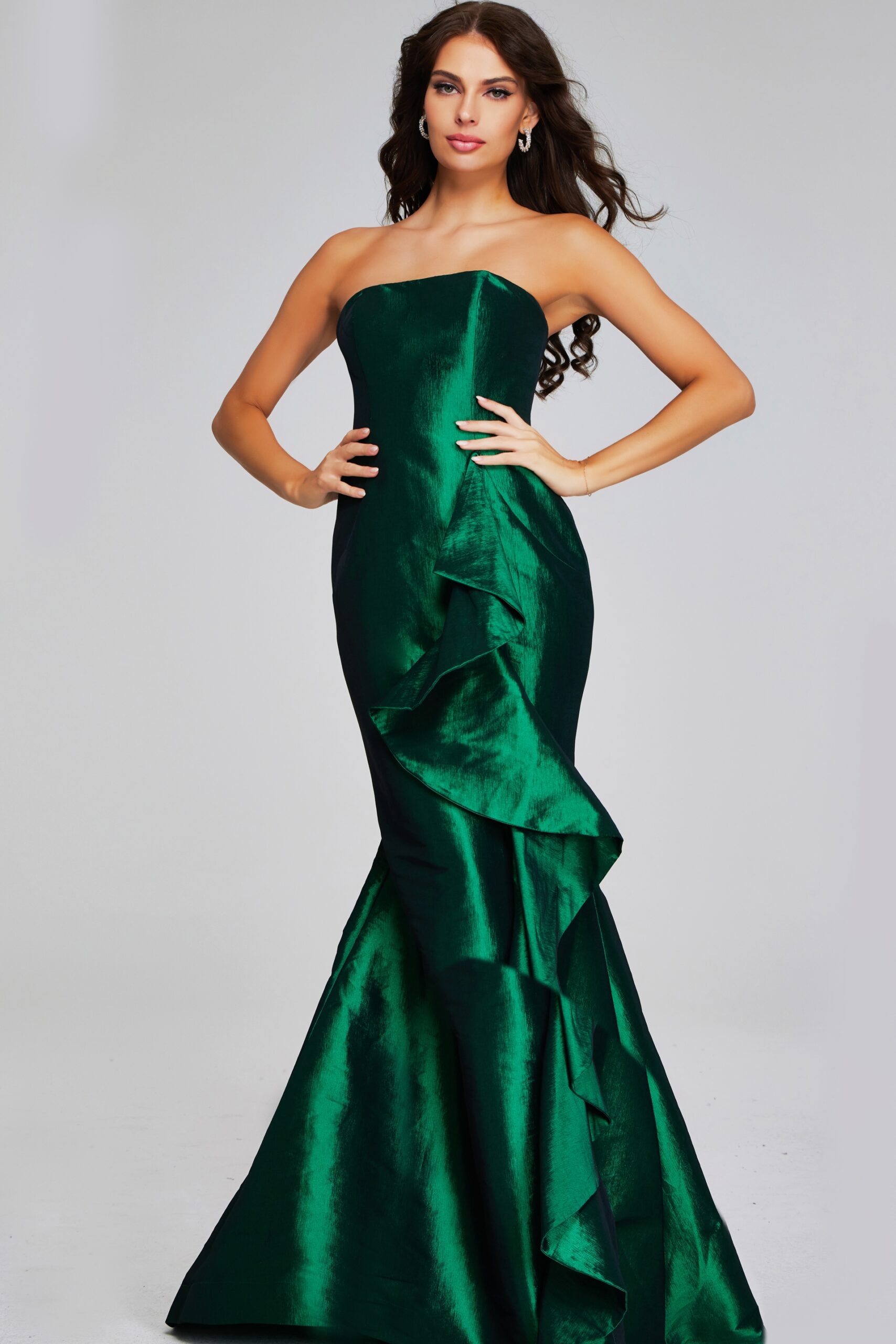 Dark Green Jovani 39368 Long Formal Mermaid Ruffled Evening Dress for