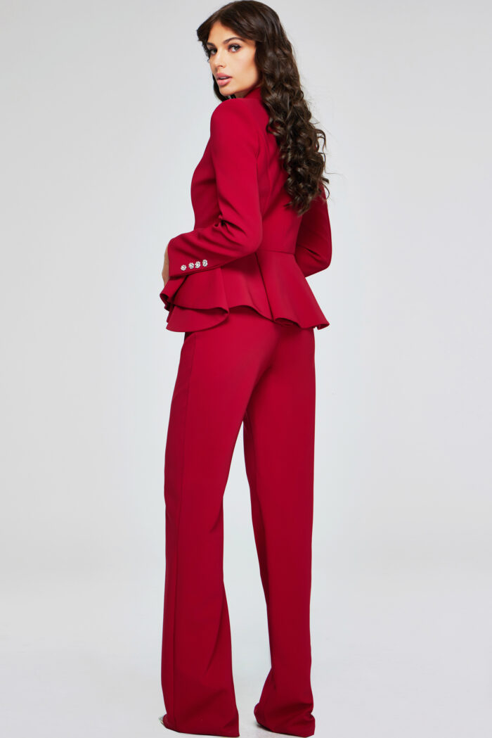 Pant Suit Long Pleated Formal Jumpsuit Cranberry