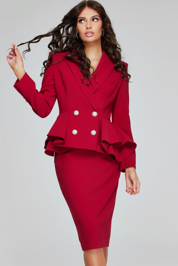 Formal Dresses Knee Length Two Piece Layered Contempory Formal Dress New/Red