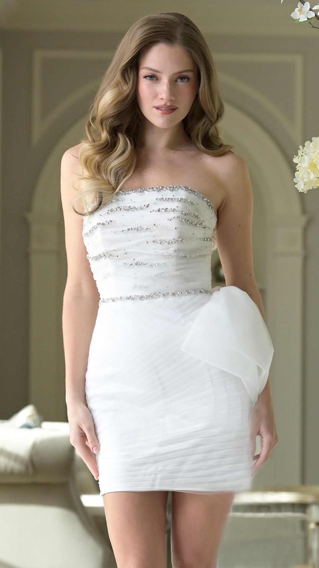 Strapless Straight Neck Mini Chiffon Cocktail Bodycon Colors 3944B