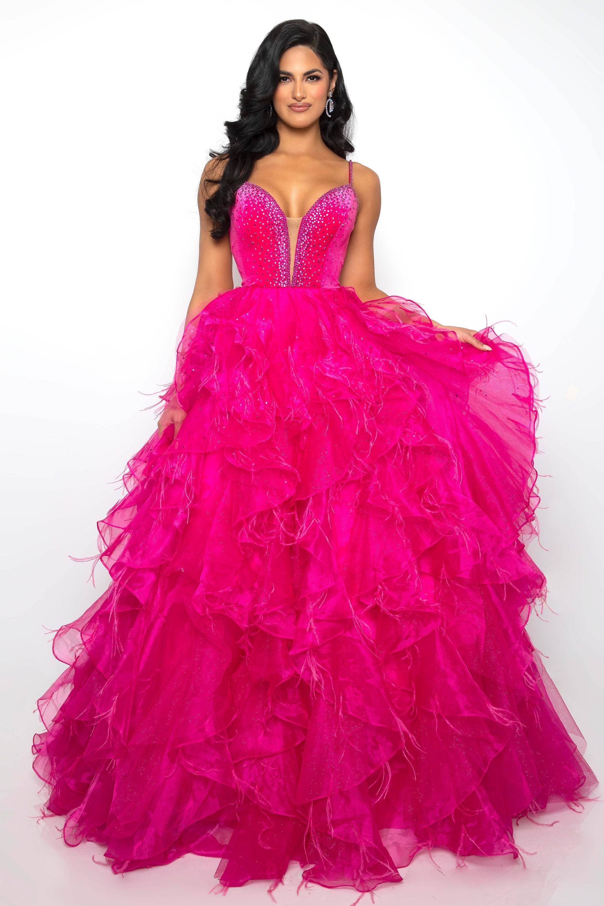 Prom Dresses Ruffle Skirt Long Prom Dress Fuchsia