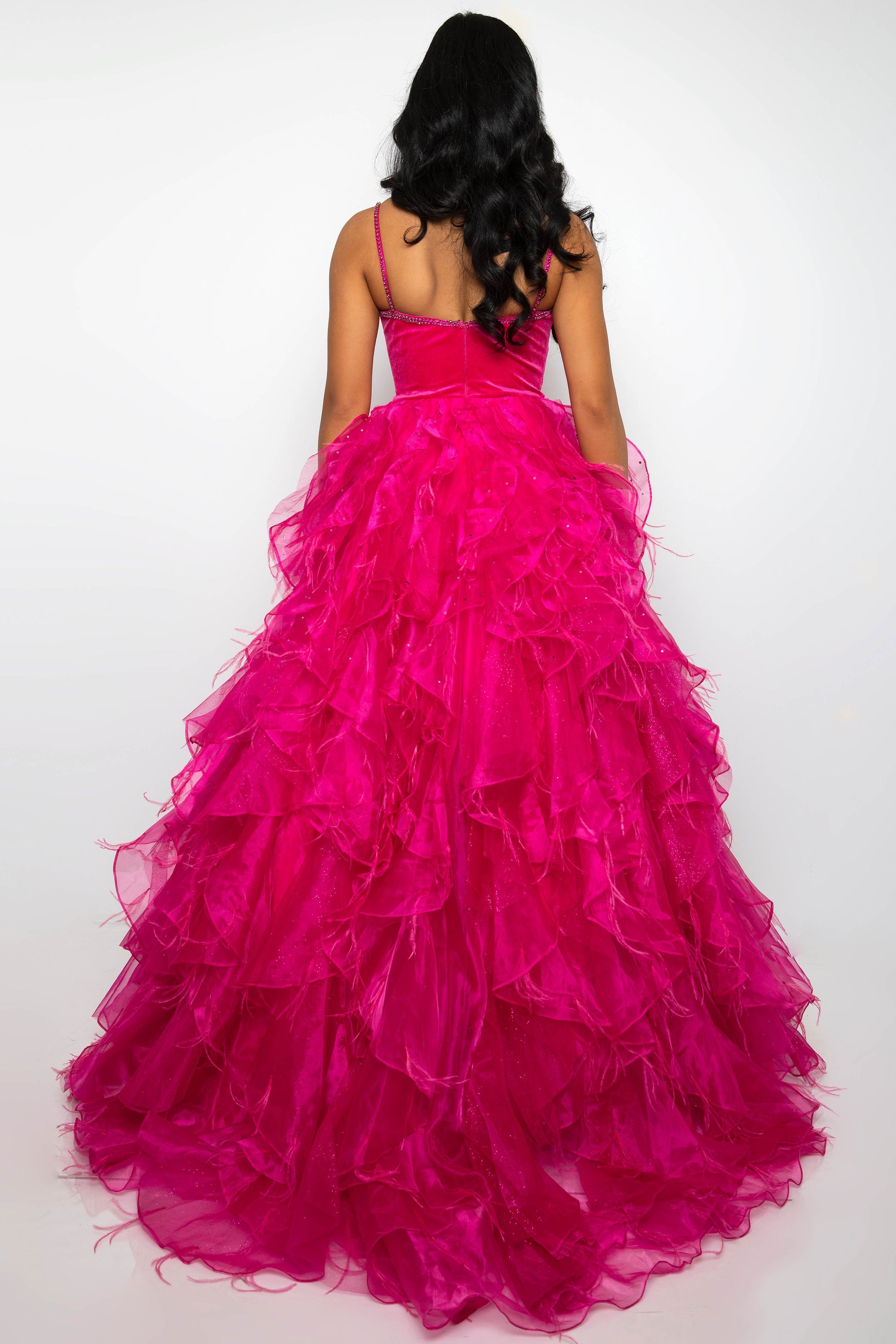 Prom Dresses Ruffle Skirt Long Prom Dress Fuchsia