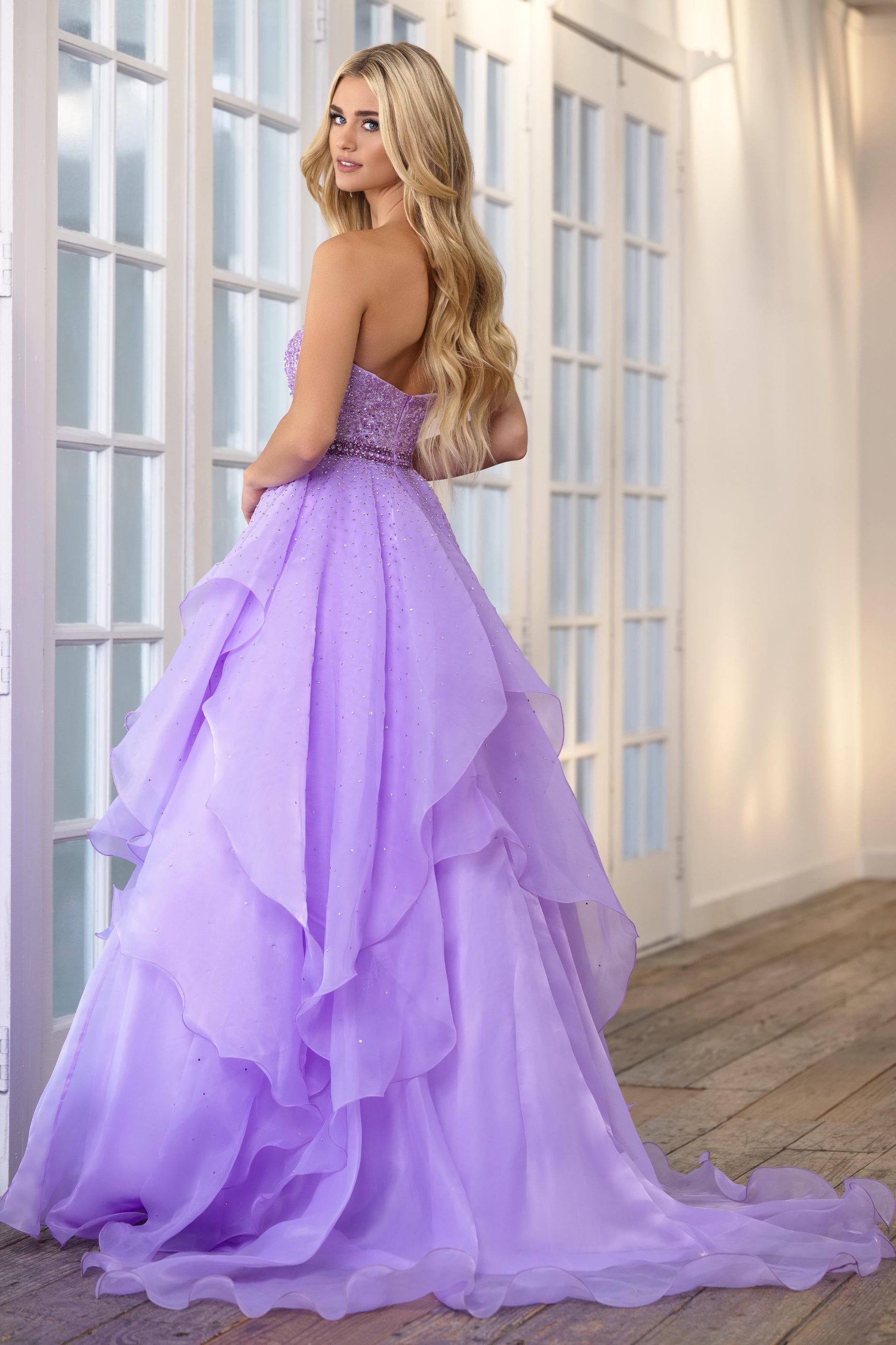 Prom Dresses Glitter Prom A Line Long Ruffle Skirt Dress Lilac
