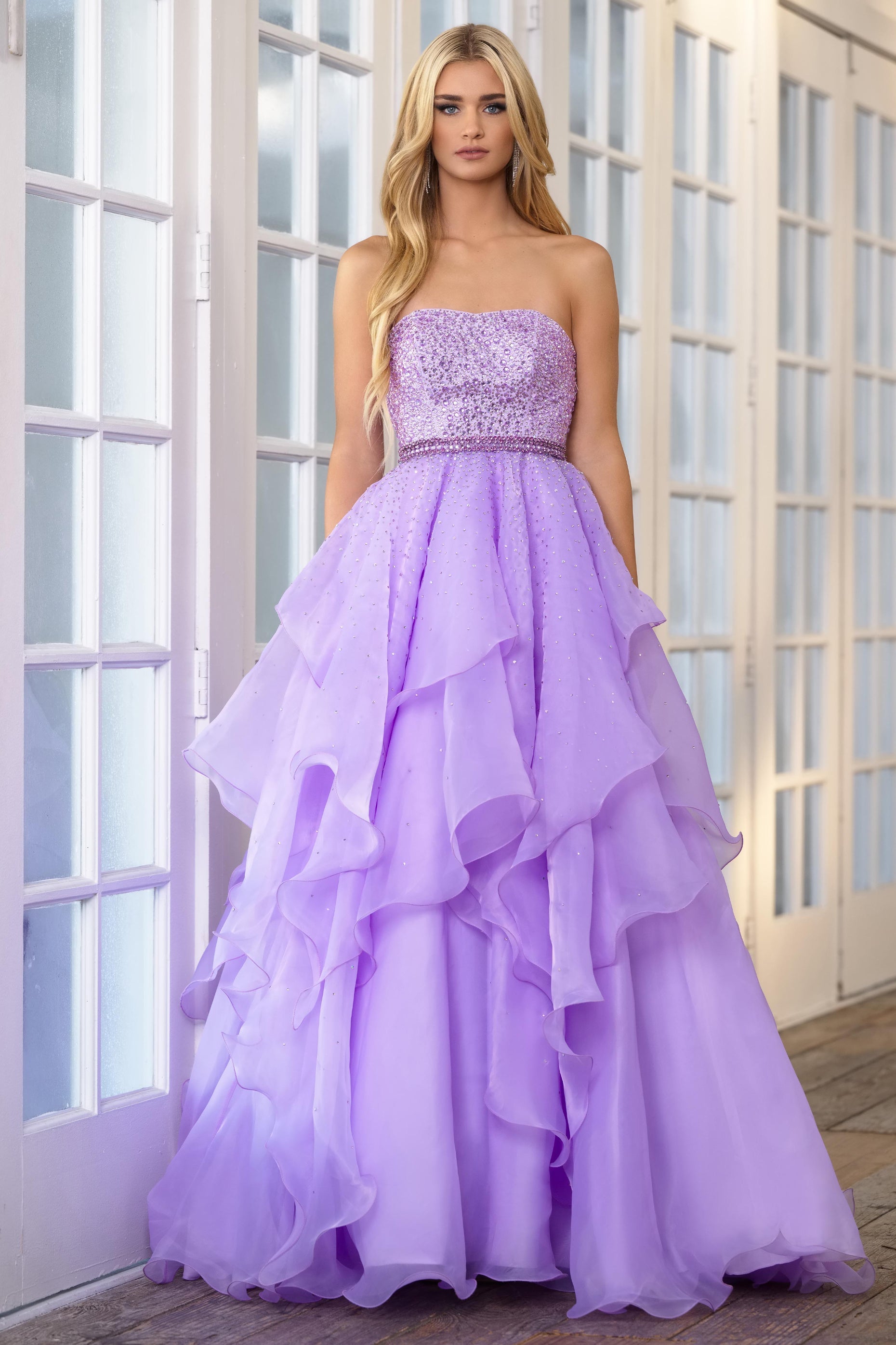 Prom Dresses Glitter Prom A Line Long Ruffle Skirt Dress Lilac