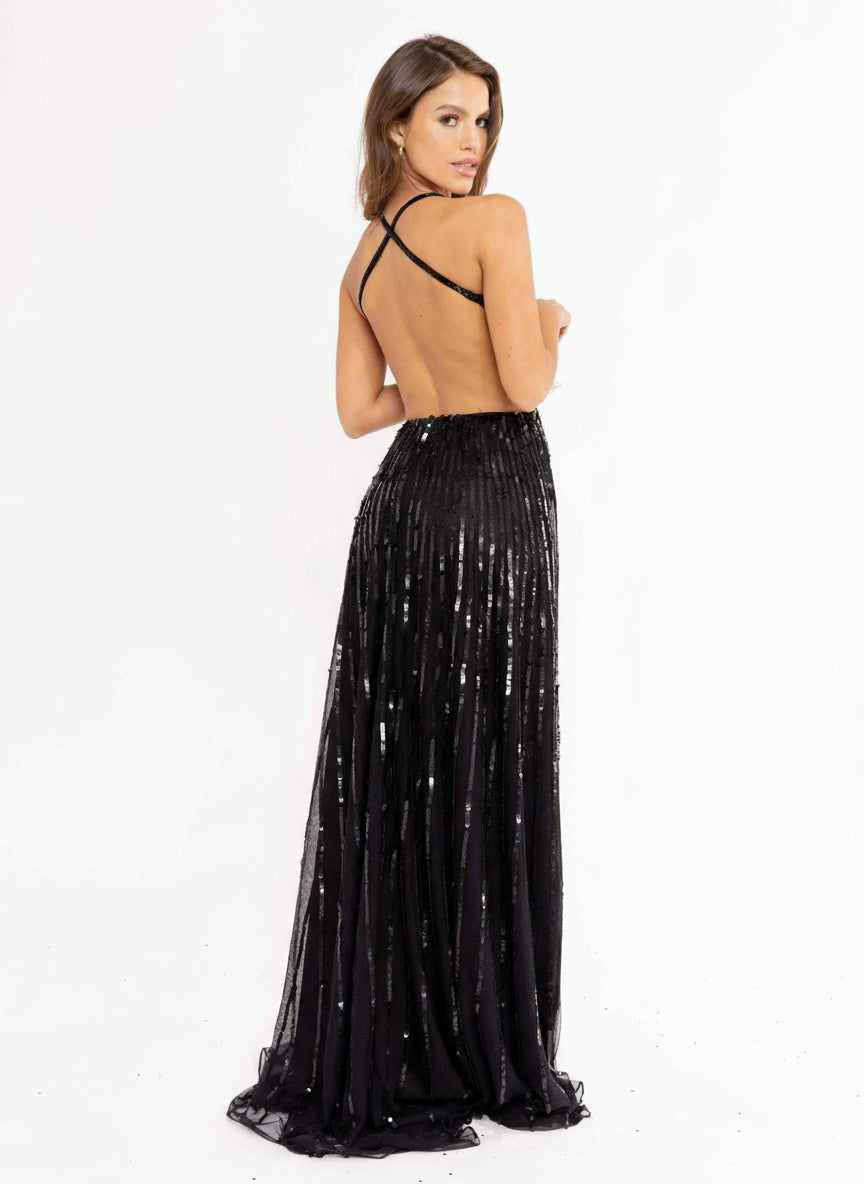 Prom Dresses Sequins Long Prom Butterfly Pattern Dress Black