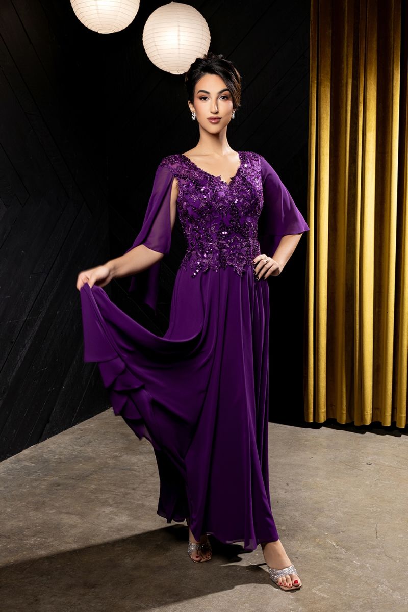 Illusion Floor-Length Chiffon Formal A-Line May Queen 2233