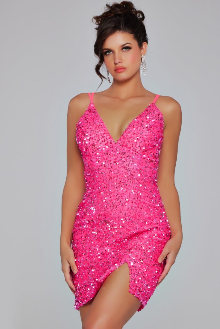 Cocktail Dresses Fitted Sequin Homecoming Cocktail Dress Hot-Pink