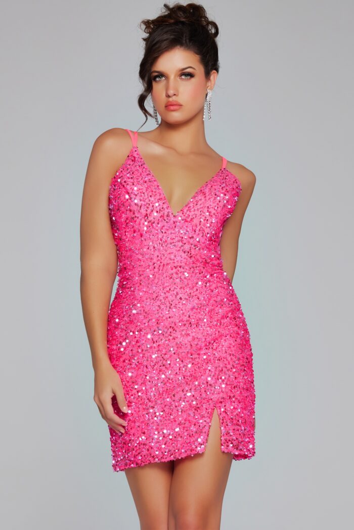 Cocktail Dresses Fitted Sequin Homecoming Cocktail Dress Hot-Pink