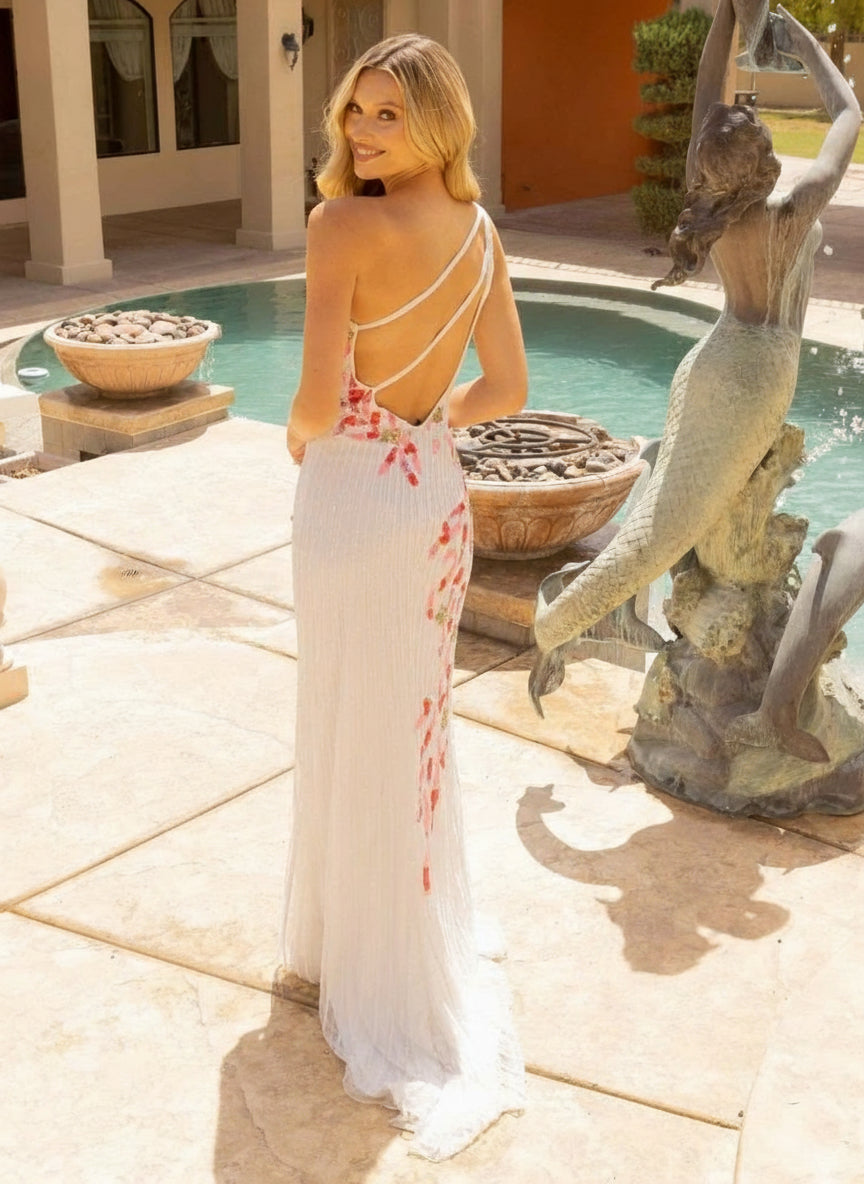 Prom Dresses Long One Shoulder Prom Sequin Dress Ivory