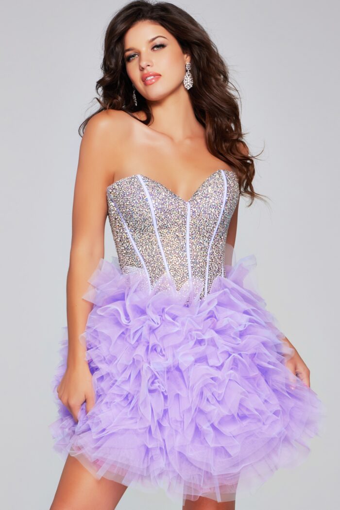 Cocktail Dresses Sequin Short Layered Ruffle Cocktail Dress Lilac