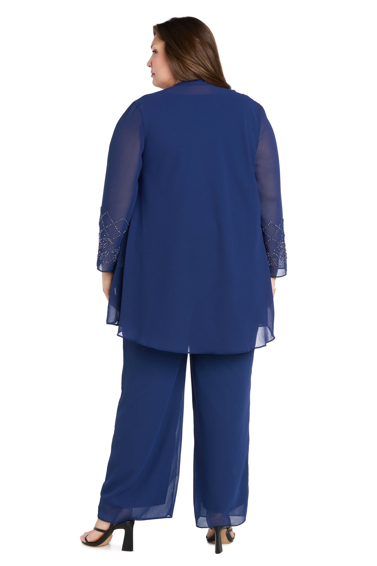 V-Neck Ankle-Length Chiffon Pant Suit by R&M Richards 3976W in Twilight