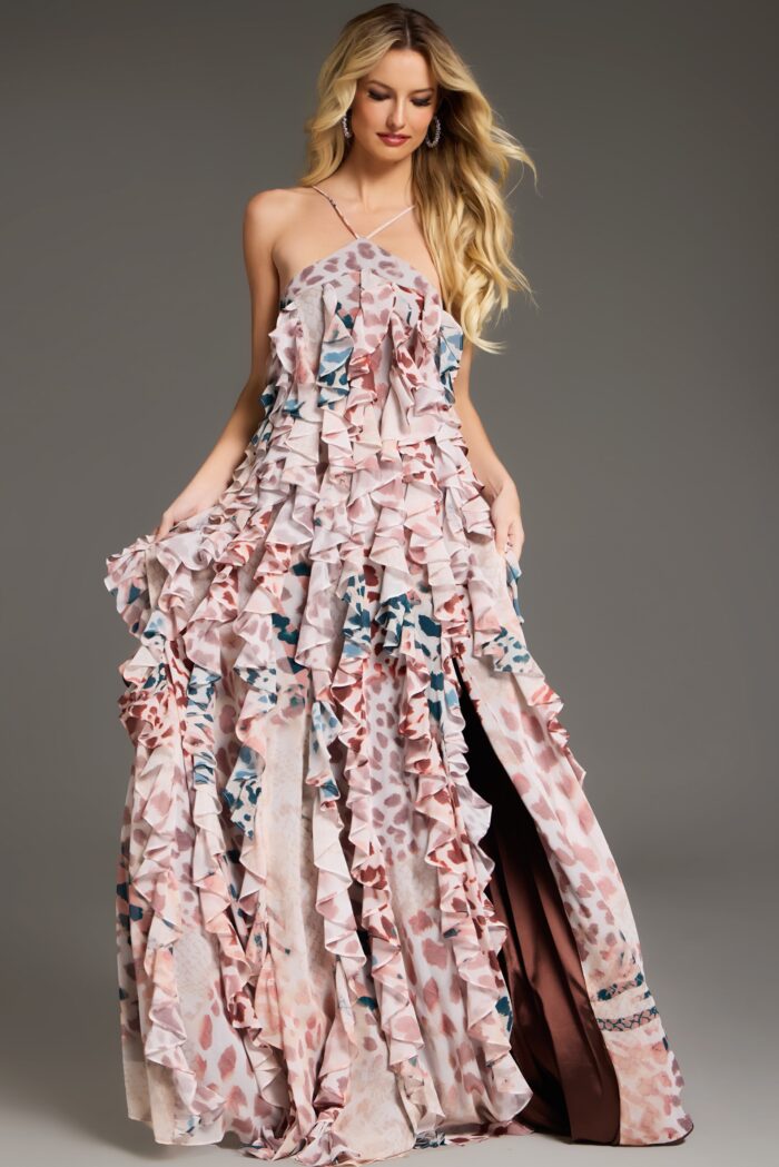 Prom Dresses Long Ruffle Formal Prom Dress Print