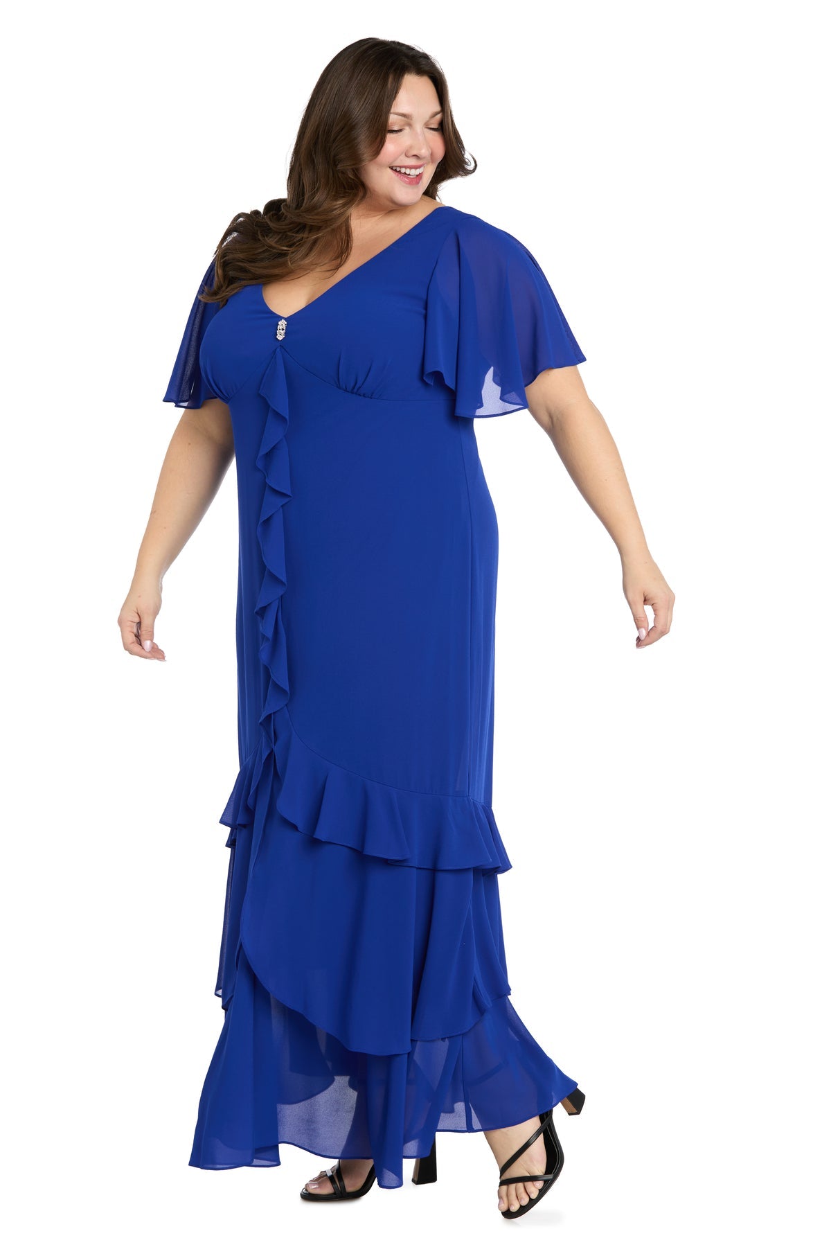 Plus Size Dresses Long Ruffle Formal Plus Size Dress R&M Richards 3982 Cobalt