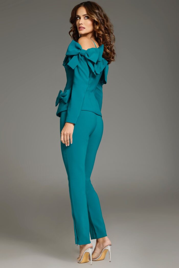 Pant Suit Long Bow Accented Formal Pant Suit Teal