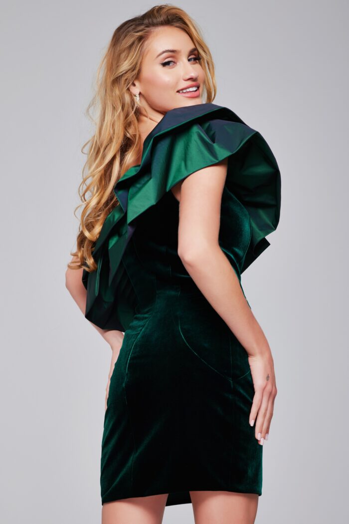 Cocktail Dresses Short Ruffle Velvet Cocktail Dress Hunter