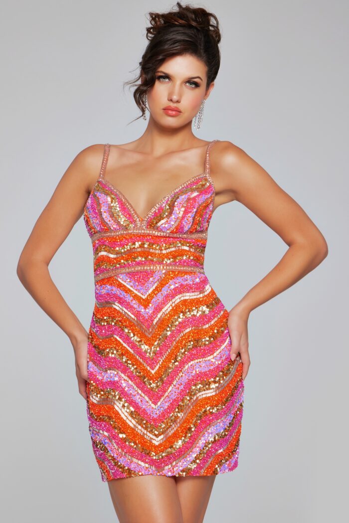 Cocktail Dresses Fitted Short Homecoming Beaded Cocktail Dress Orange/Multi