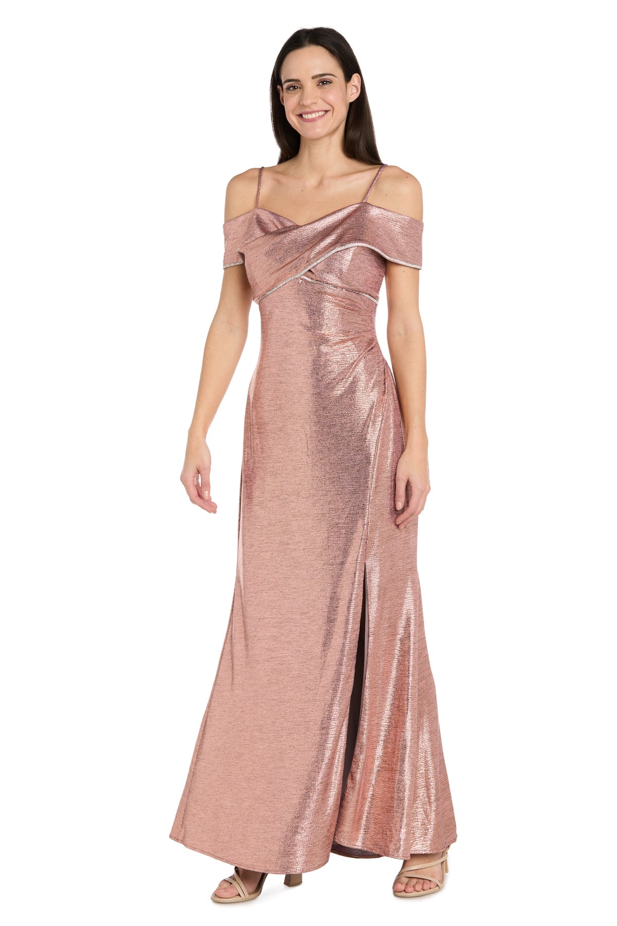 Off-the-Shoulder Floor-Length Satin Evening Sheath R&M Richards 3990