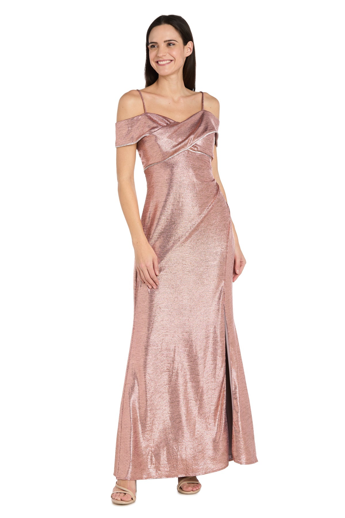 Off-the-Shoulder Floor-Length Satin Evening Sheath R&M Richards 3990