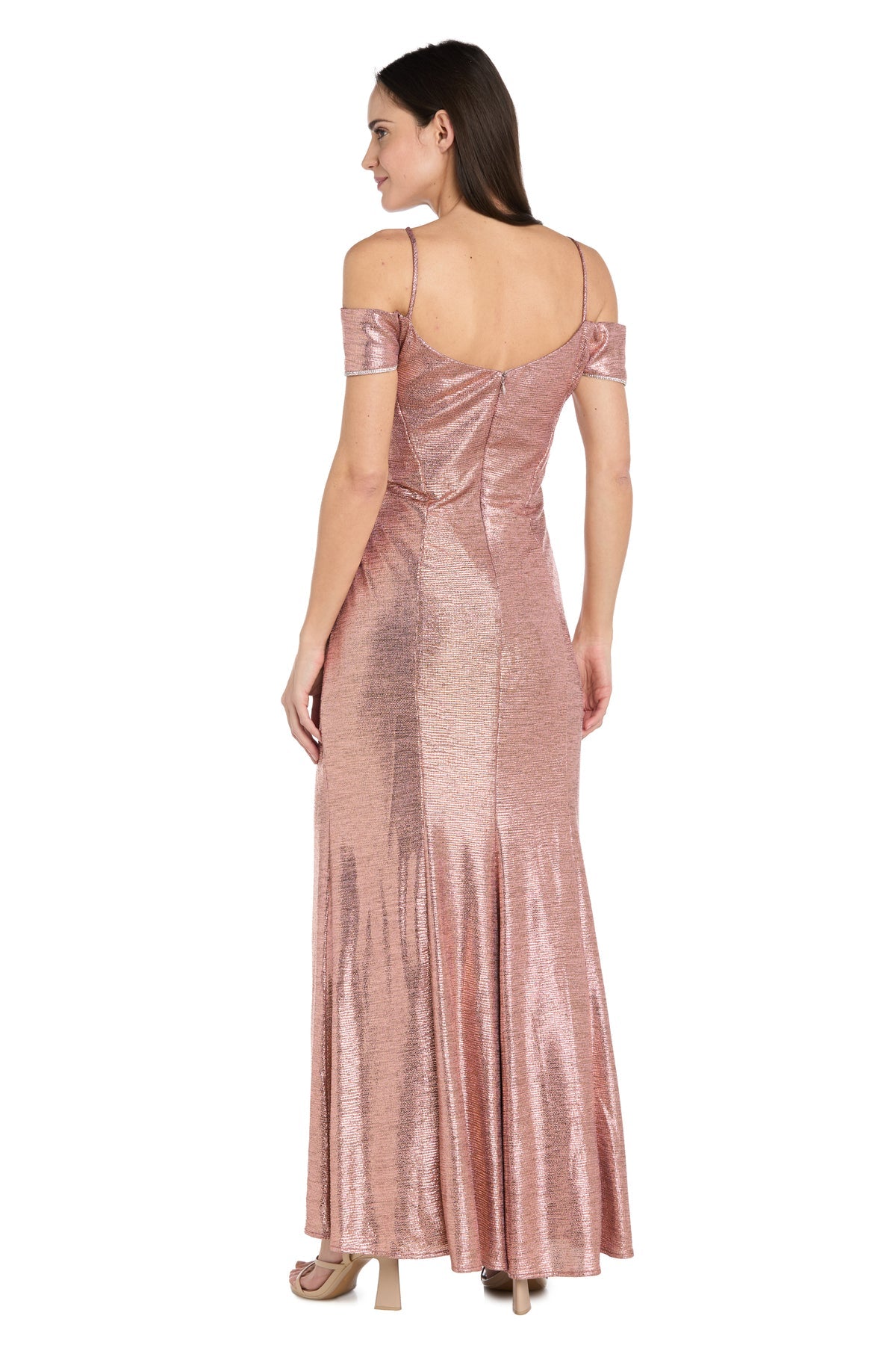 Off-the-Shoulder Floor-Length Satin Evening Sheath R&M Richards 3990
