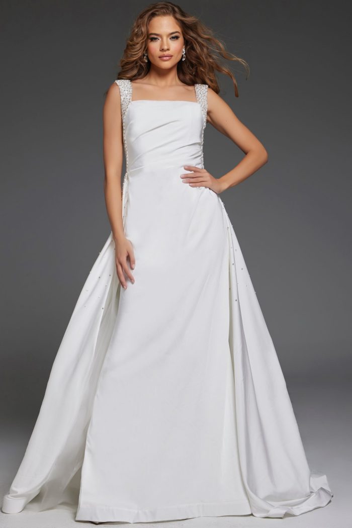 Cocktail Dresses Long Beaded A Line Gown Wedding Dress Off-White