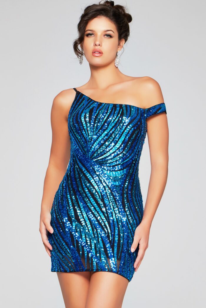 Cocktail Dresses Short Fitted Sequin Cocktail Dress Indigo