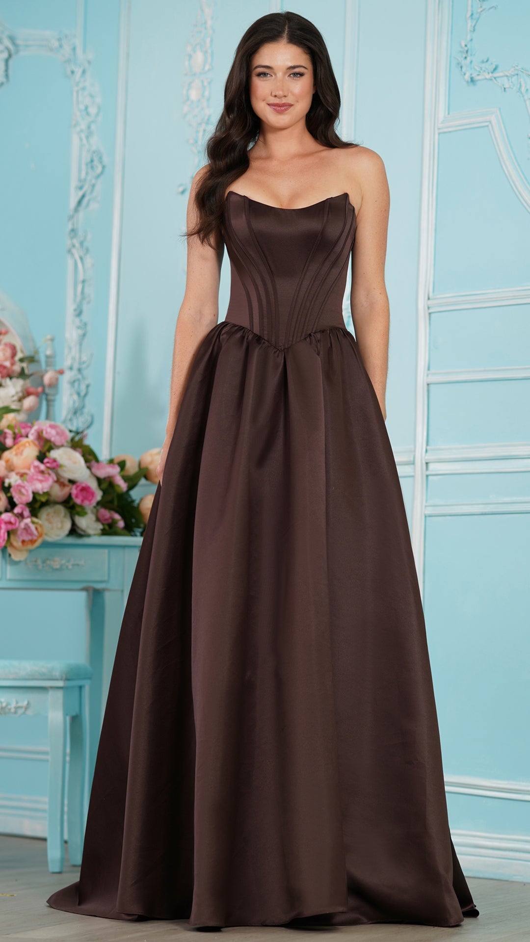 Strapless Curved Neck Floor-Length Satin Occasion Ball Gown Colors 3997