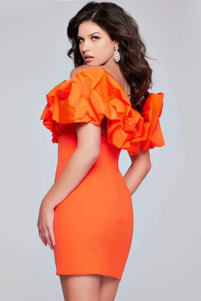 Cocktail Dresses Short Ruffle Sleeve Beaded Cocktail Dress Orange