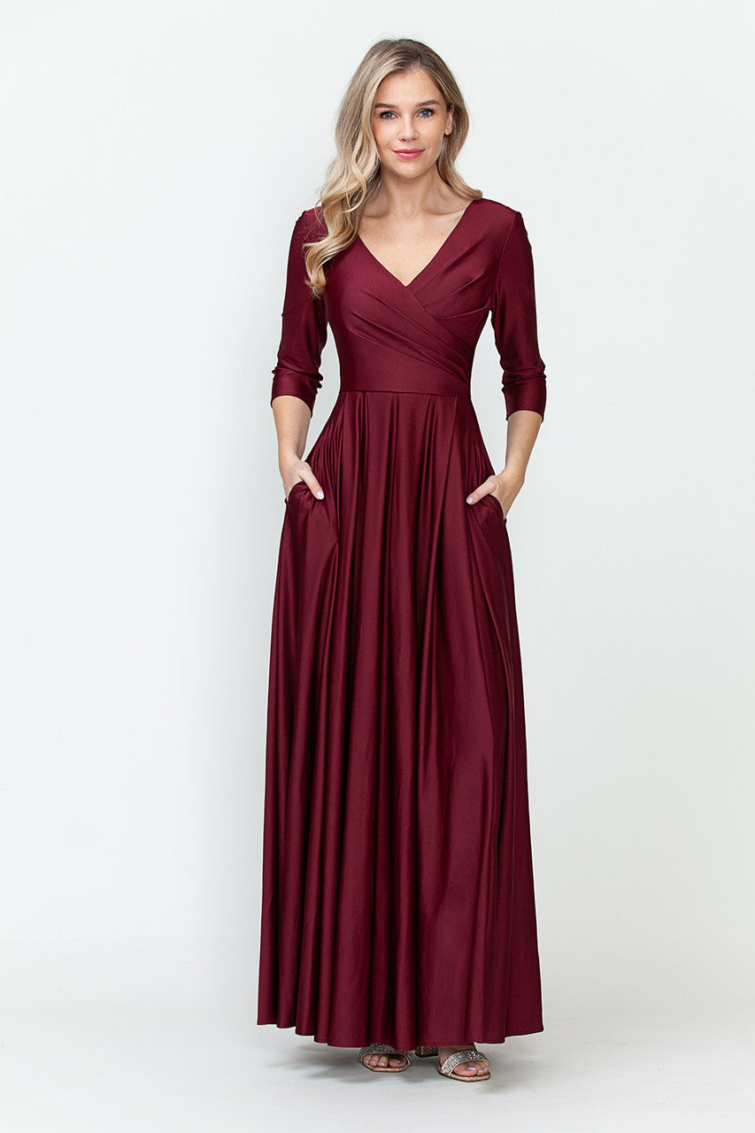 Mother of the Bride Dresses Formal Long Pleated Mother of the Bride Dress Lenovia 5243 Burgundy