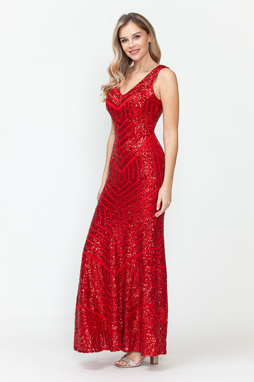Formal Dresses Long Mermaid Sequin Formal Dress Lenovia 5150 Red