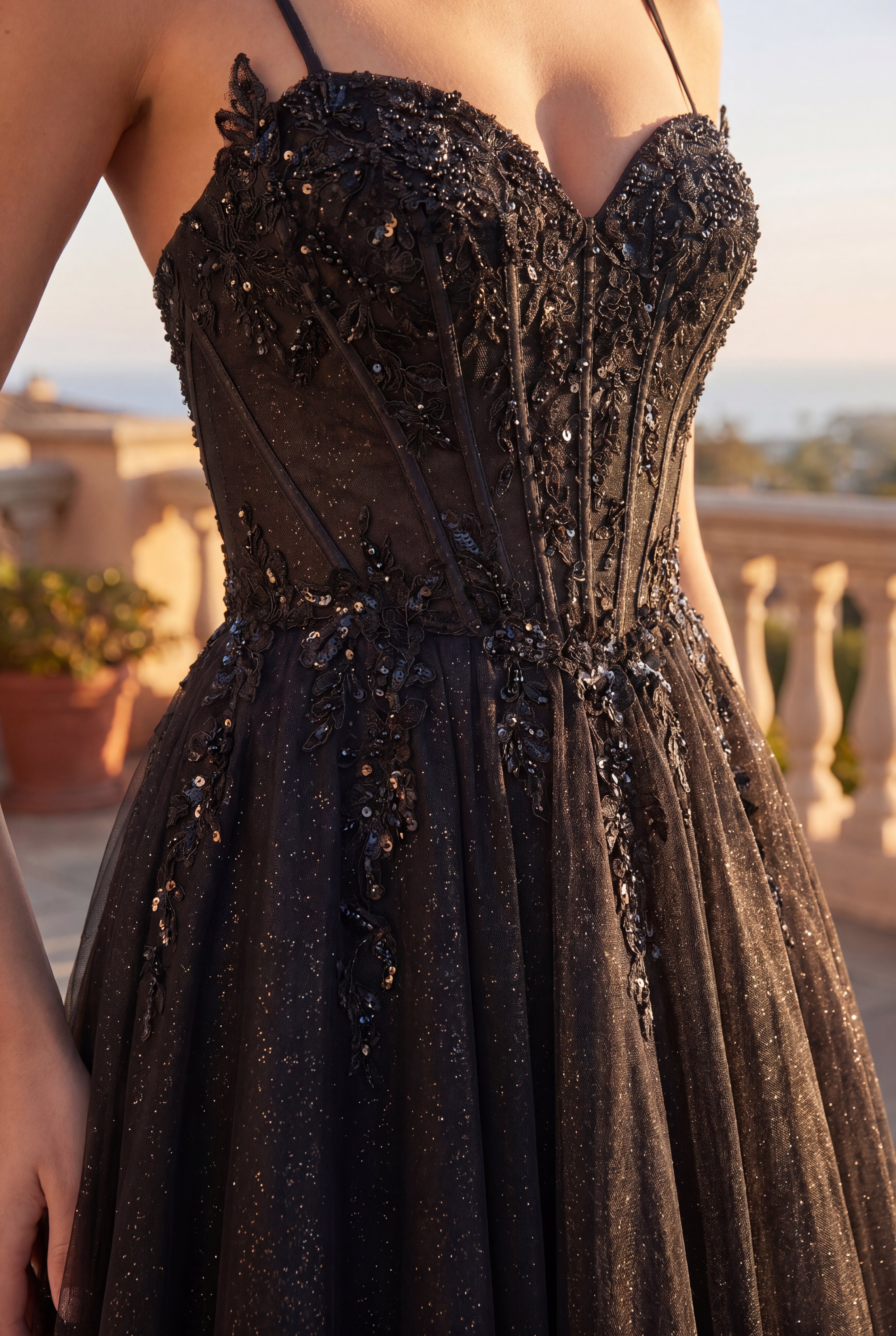 Black Spaghetti Strap Corset Prom Ball Gown