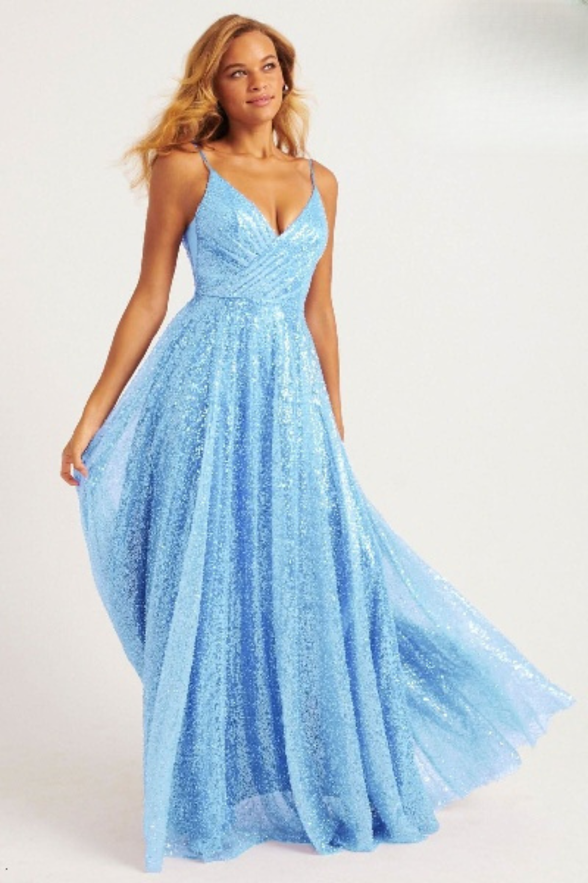 Prom Dresses Prom A Line Long Formal Sequin Pocket Dress Light Blue