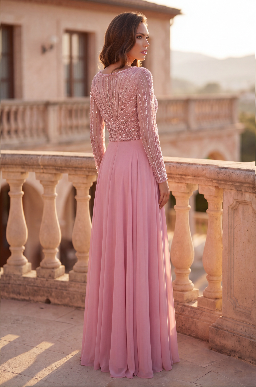 Beaded Long Sleeve Mother of the Bride Dress