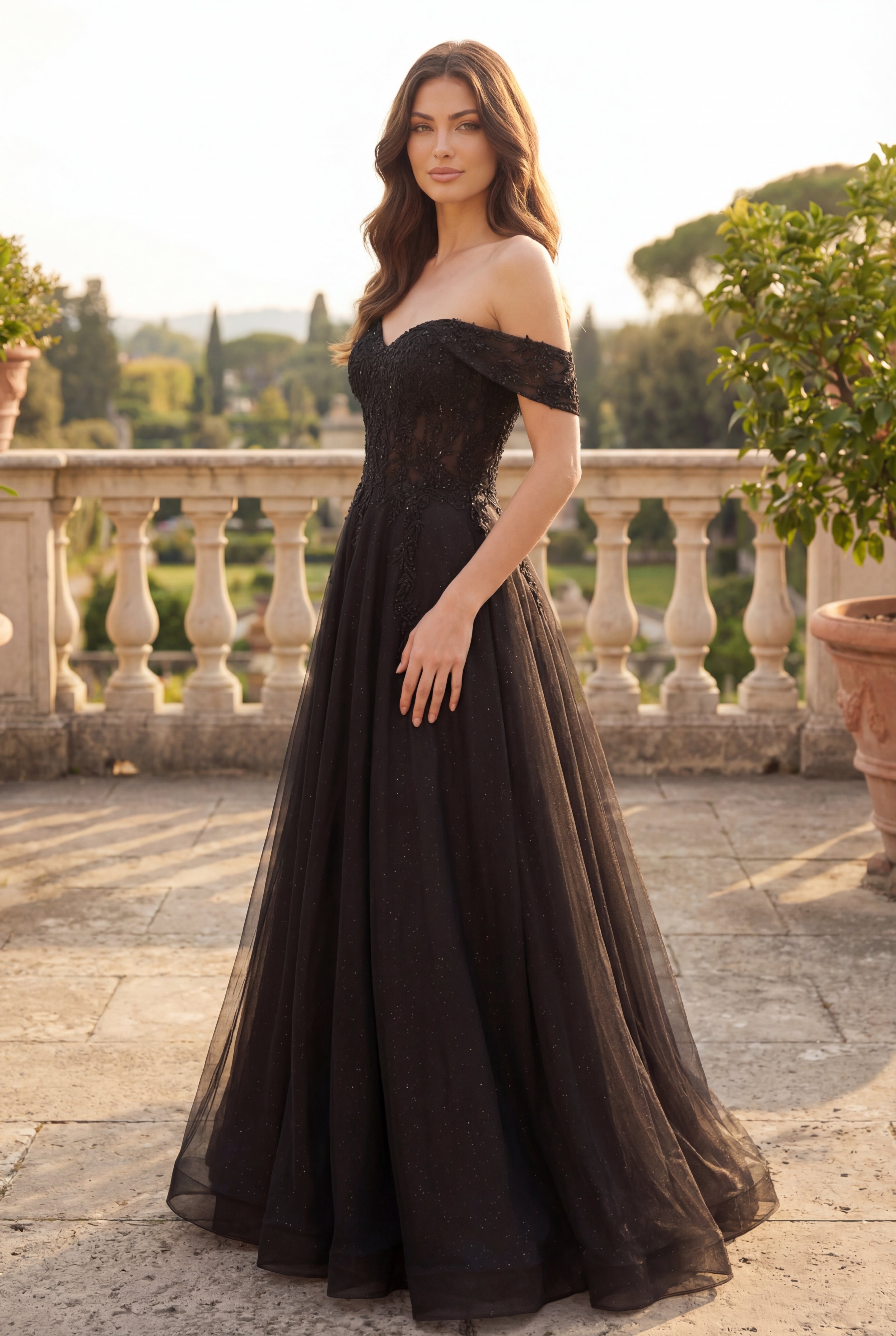 Long Off Shoulder Corset Formal Dress