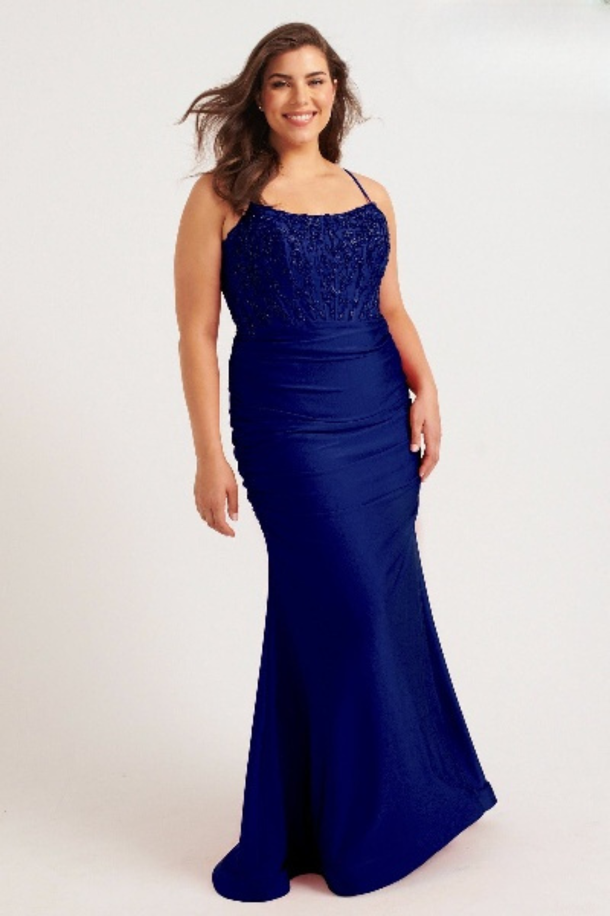 Plus Size Dresses Prom Fitted Long Formal Beaded Corset Plus Size Dress Navy