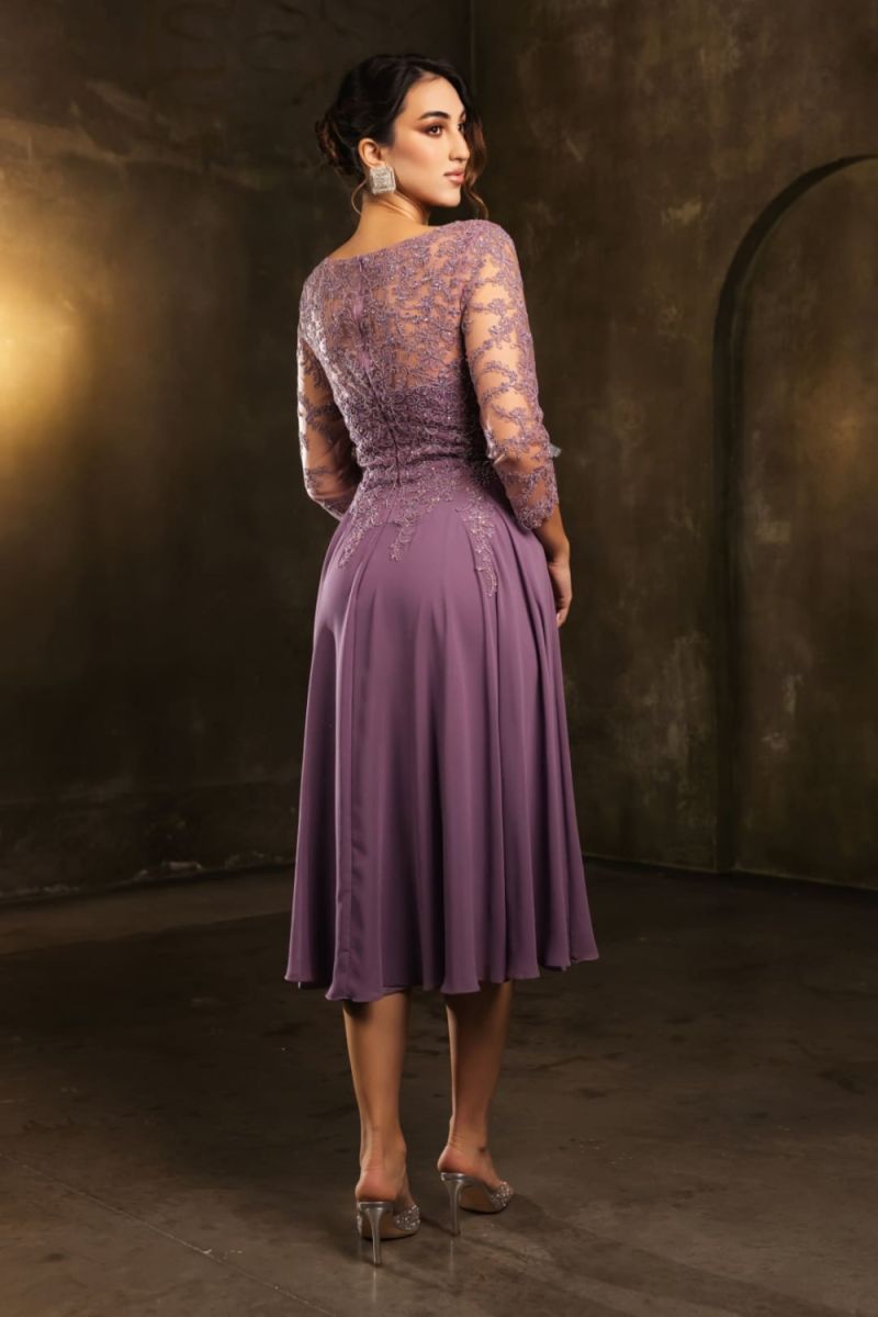 V-Neck Tea-Length Chiffon Mother of the Bride A-Line May Queen 2108